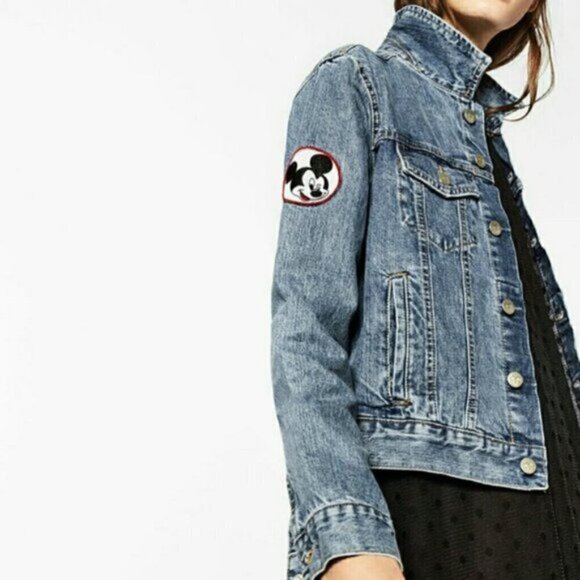 NWT Zara Printed Denim jacket Mickey Disney 6855 Women Size Small - Picture 3 of 12